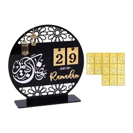 Colcolo Ramadan Advent Calendar,Eid Mubarak Gift Desk Acrylic Ramadan Decoration Islamic Muslim Mosque for Bedroom Cabinet School, Round Shaped
