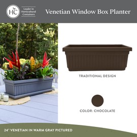 The HC Companies Venetian Window Planter Box w/Drain Plug - Long Planter Box for Windowsills, Balconies & More - Plastic Large Rectangular Planters for Herbs & Flowers (24" Chocolate, Pack of 2)