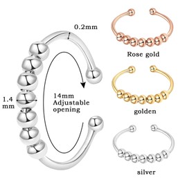 LIURFLNC Fidget Ring Anxiety Ring Anti-Stress Ring Open Spinner Anxiety Stress Ring for Women to Relieve Girls' Anxiety Women's Silver Gold Rose Gold Pack of 3, Stainless Steel, No Gemstone