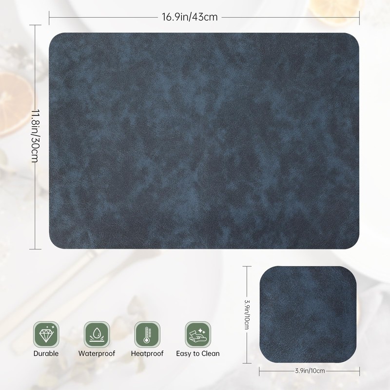 Placemats and Coasters Set of 4, PU Leather Heat-Resistant Table