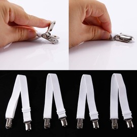 Sutfmwe Sheet Straps for Queen Size Bed, Bed Sheet Clips Fasteners and Suspenders, Elastic 27 to 90 Inch Bed Sheet Holder Straps for King Twin Bed, Sofa Mattress Cover Tablecloth, 4Pcs (White)