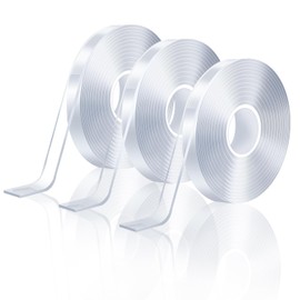 FZWONVUC Clear Heavy Duty Double Sided Tape for Walls(Total 30FT),3 Rolls Strong Mounting Tape,Removable Two Sided Nano Tape for Picture Hanging Multifunctional DIY Adhesive Tape (0.4inch)