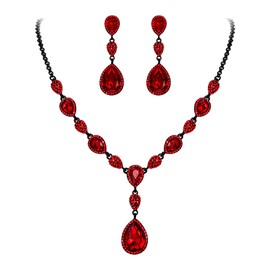 EleQueen Women Wedding Jewelry Set Cubic Zirconia Teardrop Y Necklace and Earrings for Brides Bridesmaids