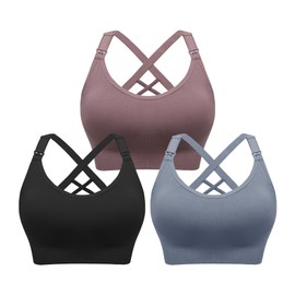 Angelhood 3 Pack Nursing Bras for Breastfeeding, Seamless Nursing Sports Bra Low-Impact Support Yoga Maternity Bras for Pregnancy, Medium