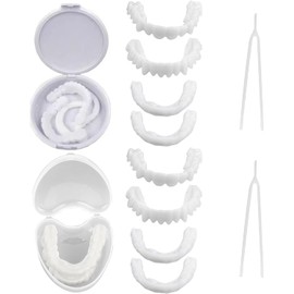 2 Pairs Instant Veneers Dentures, False Teeth Clip in Teeth with Round & Heart Box Whitening Cosmetic Temporary Tooth Set Fake Snap on Veneers Teeth Top Bottom for Men Women Regain Confident Smile