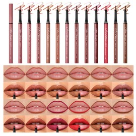 12PCS Matte Lip Liners Pencil Set, Nude Lip Contour Lipliner, Waterproof Long Lasting Lipstick Lip Liner Set, Smudge-Proof Lip Liner Pen