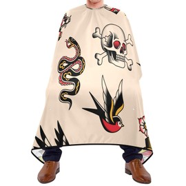 Kigai Old School Tattoo Barber Cape for Men Waterproof Hair Cutting Capes with Snaps Professional Salon Apron for Haircut, Styling, Hairdress