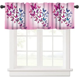 Yearn Jear - Cortina de mariposa con cenefa para ventanas Kithchen, color rosa, mariposas voladoras, bolsillo para barra, cortinas para ventana para recámara, baño, 54 x 18 pulgadas, 1 paquete