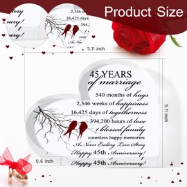 45th Years of Marriage Gift Wedding Anniversary Heart Marriage Keepsake Decoration Gift for Couple Parent Women Mom Husband Wife