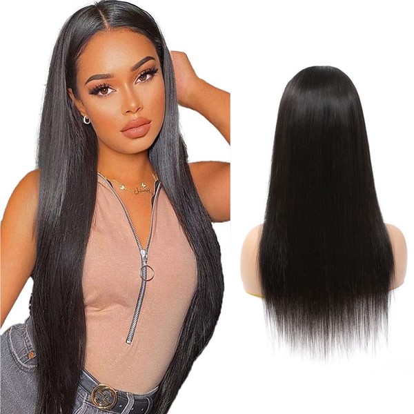 Lace Front Wigs Real Hair Wig Human Hair Wigs Straight 13 x 4 Transparent Lace Frontal Wig Pre Plucked With Baby Hair 150% Density 9A Brazilian Virgin Human Hair Natural Black Colour 16 Inches