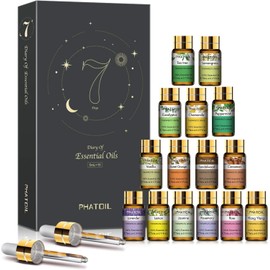 PHATOIL Essential Oil Set, Aroma Oil Trial Set, Natural Essential Oil Set, 0.2 fl oz (5 ml) x 15 Bottles