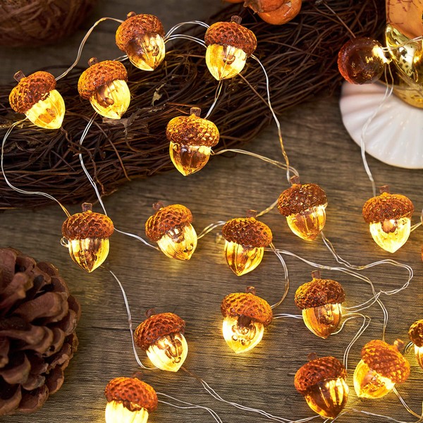 Thanksgiving Décor 3D Acorn Decorations Autumn Décor String Lights, Acorn Fall Harvest Decorative Lights 10ft 30LED USB Plug in Battery Operated for Bedroom Garland Fireplace Mantel Wreath Decor