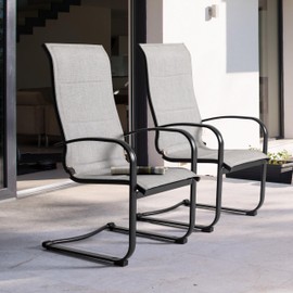 NUU GARDEN Outdoor 2-Piece Textilene Dining Chair Set, with Padded Textilene and Metal Frame, High Back and Extra-Large Seat, C-Spring Motion, Ideal for Backyard, Patio, Garden, Porch, Gray