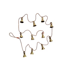 FIKIMOS Decorative String of 11 Metal Vintage Indian Style Fair Trade Wall Hanging Bells Brass Colour 108 x 2 cm