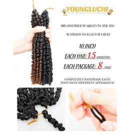 Passion Twist Crochet Hair 10 Inch Pre Looped-Mixed Color Combo Pack(6 packs 1B+2 packs T1B/30),Pre-twisted Soft & Bouncy Synthetic Braided Hair Extensions For Black Women (10 Inch-8 Packs,1B+T30)