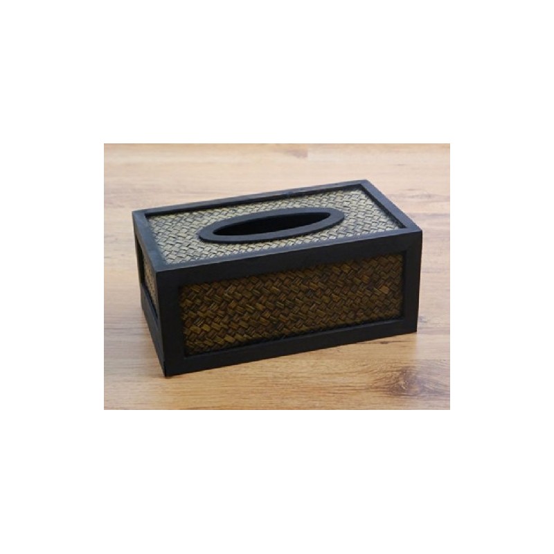 Wood & Rattan Tissue Box, Solid Wood, Handcrafted in Thailand,