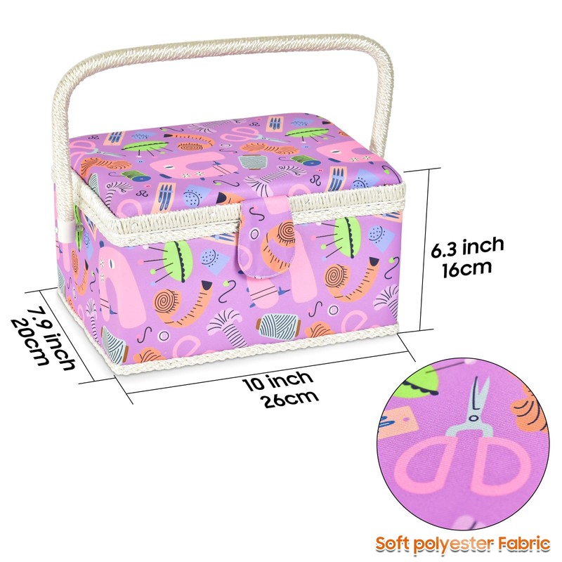 LBTEE Sewing Basket with Removable Tray, Wooden Sewing Box with