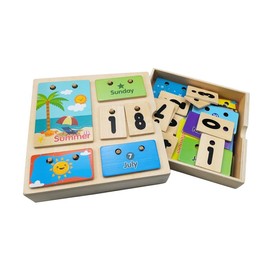 OLYDAUS New Wooden Desktop Learning Calendar, Children Calendar Toys, Easy to Store, Montessori Calendar Preschool Toy Gifts for Boys and Girls 3 yrs up