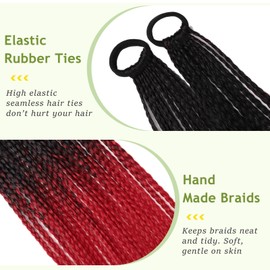 Straight Ponytail Extension Pony Tails Hair Extensions Colorful Red Rave Hair Extensions Ponytail Braids 24 Inch 2 Bundles(Black/Red)