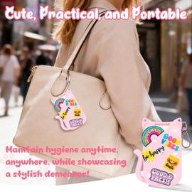 HESUSLA Cat Silicone Case for Touchland Hand Sanitizer Spray with Keychain & Charms,Compatible with Power Mist & Glow Mist 1 FL Oz/30ML for Touchland Case,Cute Travel Cover Sleeve Accessory (Pink Cat)