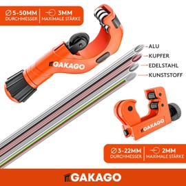 Gakago Pipe Cutter Set 3-50 mm with Deburring – Versatile Pipe Cutter for All Common Metals such as Stainless Steel, Copper, Aluminium, Steel or Plastic (e.g. PVC & PE) Also as a Composite Pipe