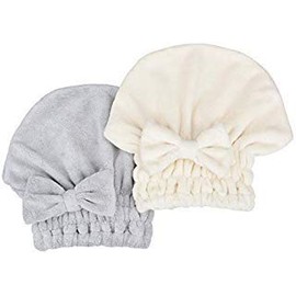 MAYOUTH Microfiber Hair Drying Caps Hats Moisture Wicking Extreme Soft & Ultra Absorbent Fast Drying Hair Wrap Towels Quick Drying Towel Hat One Size for Women and Girls (Gray+White)