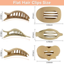 6pcs Flat Hair Clips for Women 3 Styles Ergonomic Curved Hair Claw Clips for Thick Thin Curly Hairs, Strong Hold No Slip Matte Claw Clips for All Hair Textures (Light Leopard)