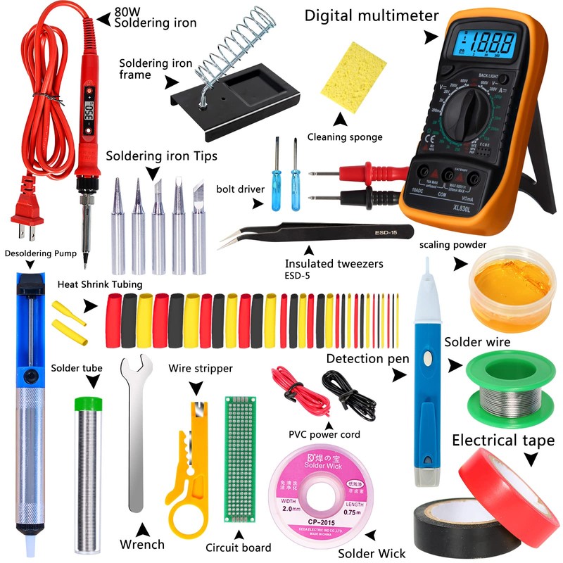 Electronics Soldering Iron Kit, 80W LCD Digital Soldering Gun with
