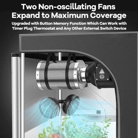 Grow Tent Fans, 5in Two Fans for All Direction Hydroponic Ventilation Circulation Cooling Instead of Oscillating, Can Work with Timer and Thermostat, 3 Speeds IP54 Waterproof 8ft Cord Power Adapter