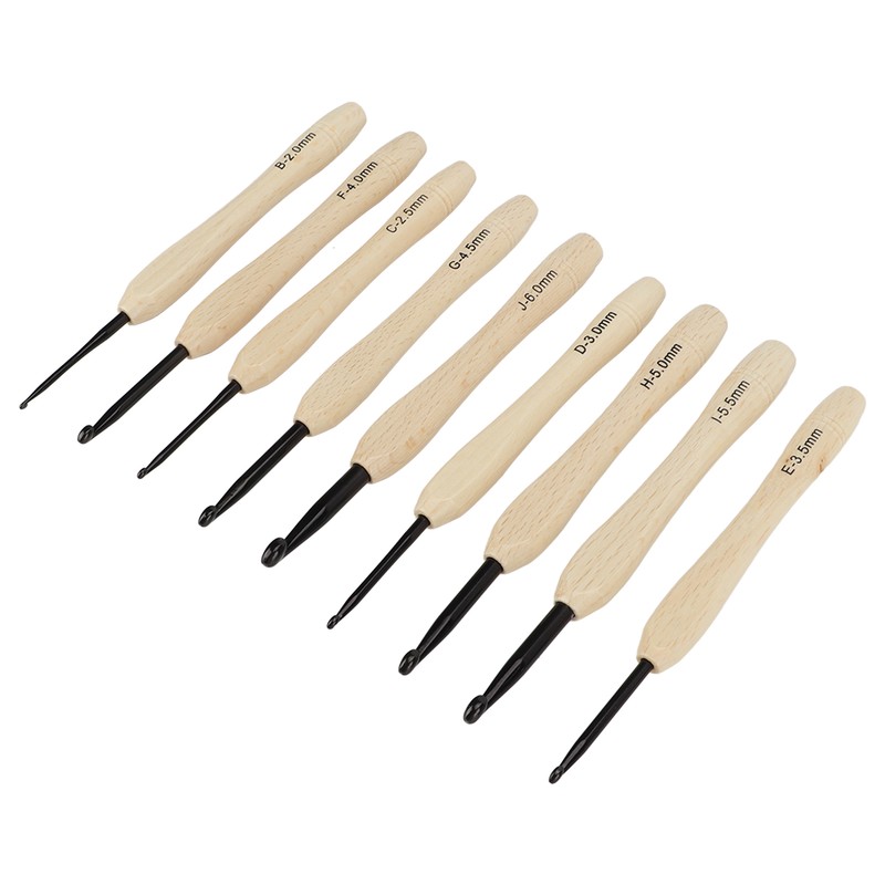 9PCS Crochet Hooks DIY Handcraft Ergonomic Crochet Needle with Wooden
