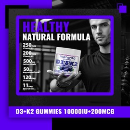 Sugar-Free Vitamin D3 K2 Chews with Calcium + K2 (MK-7), Magnesium Citrate, Vitamin C, Extra Strength - Ultimate Absorption for Bone Muscle Teeth Immune, Vegan - 60 Count-Blueberry Flavor