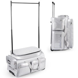 REMEIT Dance Bag with Garment Rack, 28" Silver Glitter Dream Duffel Dance Bag with Rack Dance Competition Must Haves Costume Rolling Garment Bags For Travel Collapsible Suitcase for Dancers Performers
