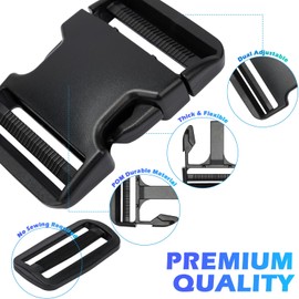 MELORDY Buckles for Straps 2'' - 8 set Quick Side Release Plastic Buckle + 16pcs Tri-Glide Slide, Heavy Duty Dual Adjustable No Sewing Backpack Buckle Replacement (2 inch)