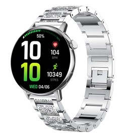 I39H Watch Band,Compatible with HXQHSTBG Smartwatch Bands,Lamshaw 20mm Quick Release Women Jewelry Bling Diamond Metal Dressy Strap Adjustable Replacement Strap Accessories Sports Band Compatible for HXQHSTBG I39H/Iaret I39H/Erkwei I39H Smartwatch-1.32 I