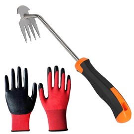 shishiruyizhong Weeding Artifact Weeding Tool,Weeding Weed Puller Tool Stainless Steel Forged 4 Teeth Dual Purpose Weeder, Hand Weeder Tool for Gardening with Long Handle