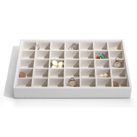 Vlando Jewelry Tray - Faux Leather Multi-Purpose Desktop Drawer Chest Jewelry Accessories Earring Necklace Bracelet Rings Display Storage and Organizer, 35 Grid, White