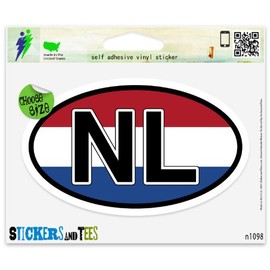 NL Netherlands Flag Oval Vinyl Car Bumper Window Sticker 3" x 2"