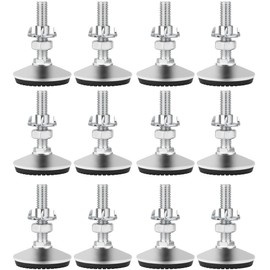 Drenky Furniture Leveling Feet Adjustable Height Stainless Steel 12pcs M8x50mm Adjustment Screw with Non-Slip Rubber Base and T Nut