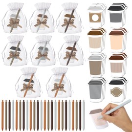 Xqumoi Coffee Cup Sticky Notes with Pen Gift Set - 24 Set Coffee Self Sticky Writing Memo Pads Ballpoint Pens with Mesh Bag Birthday Party Favors School Classroom Rewards Office Supplies