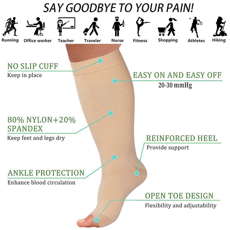 1 Pair Wide Calf Compressing Socks Open Toe Calf Socks