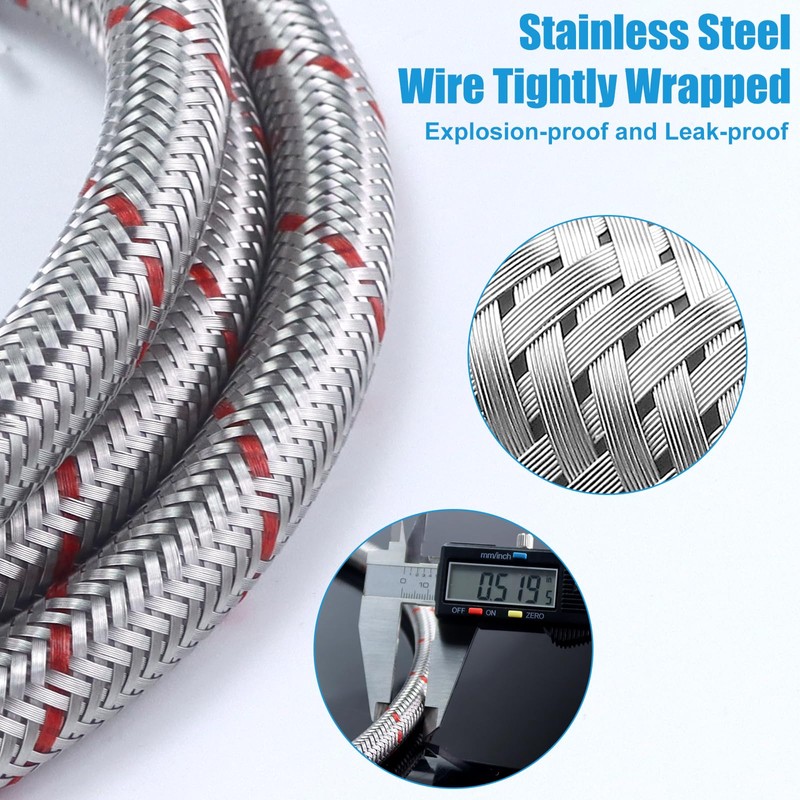 6FT Premium Stainless Steel Washer Hoses with 90 Degree Elbow