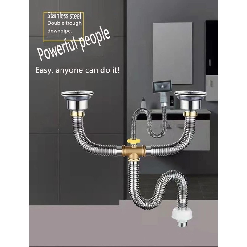Kitchen Double Sink Downpipe Fittings, Stainless Steel | Sink Set