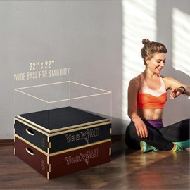 Yes4All Stackable Wooden Plyo Box, Plyometric Box with Anti-Slip Surface for Home Gym & Outdoor Workout - Black - 12" - New, QH8D3