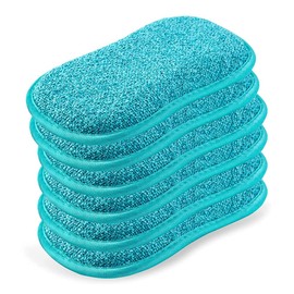 ALLIE ZENG Durable Scrub Scouring Sponge , Non-Scratch Microfiber Multi Surface Scrub and Wipe Sponges , Effortless Cleaning of Dishes, Pots and Pans, 6 Pack, Blue