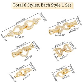 SUPERFINDINGS 6 Sets 6 Style Brass Folding Clasp Golden Zirconia Folding Clasp Extension Clasp End Caps for Bracelet Necklace Jewellery Extension