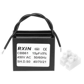 sourcing map CBB61 Capacitor, 15uF 450V 2-Wire Ceiling Fan Motor Starting Capacitor for Ceiling Fan, Motor Generator, Blower, Black