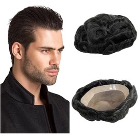 Tupé para Hombre Tupé de cabello humano for hombres Mono fino y NPU alrededor tupé for Unidad sistema reemplazo postizo Remy indio Prótesis masculino transpirable for Peluca de Hombre
