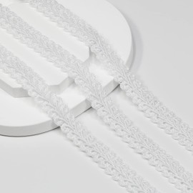 Gimp Braid Trim 22 Yards 0.8cm/0.3in Gold Metal Fabric Decorative Webbing for All Kinds of Sewn Garments, Curtains,Lampshade, Sofa DIY Sewing and Crafting (White - 0.8)