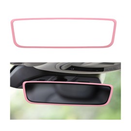 NYTKL Car Rear View Mirror Protector Frame, Silicone Automotive Rearview Mirror Protective Cover, Vehicle Interior Mirrors Edge Guard Decorative Accessories Compatible with Model 3 Y (Pink)