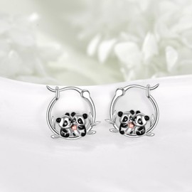 Panda Earrings S925 Sterling Silver S925 Panda Hoop Earrings Jewellery Gifts for Women Panda Lovers, Sterling Silver, No Gemstone
